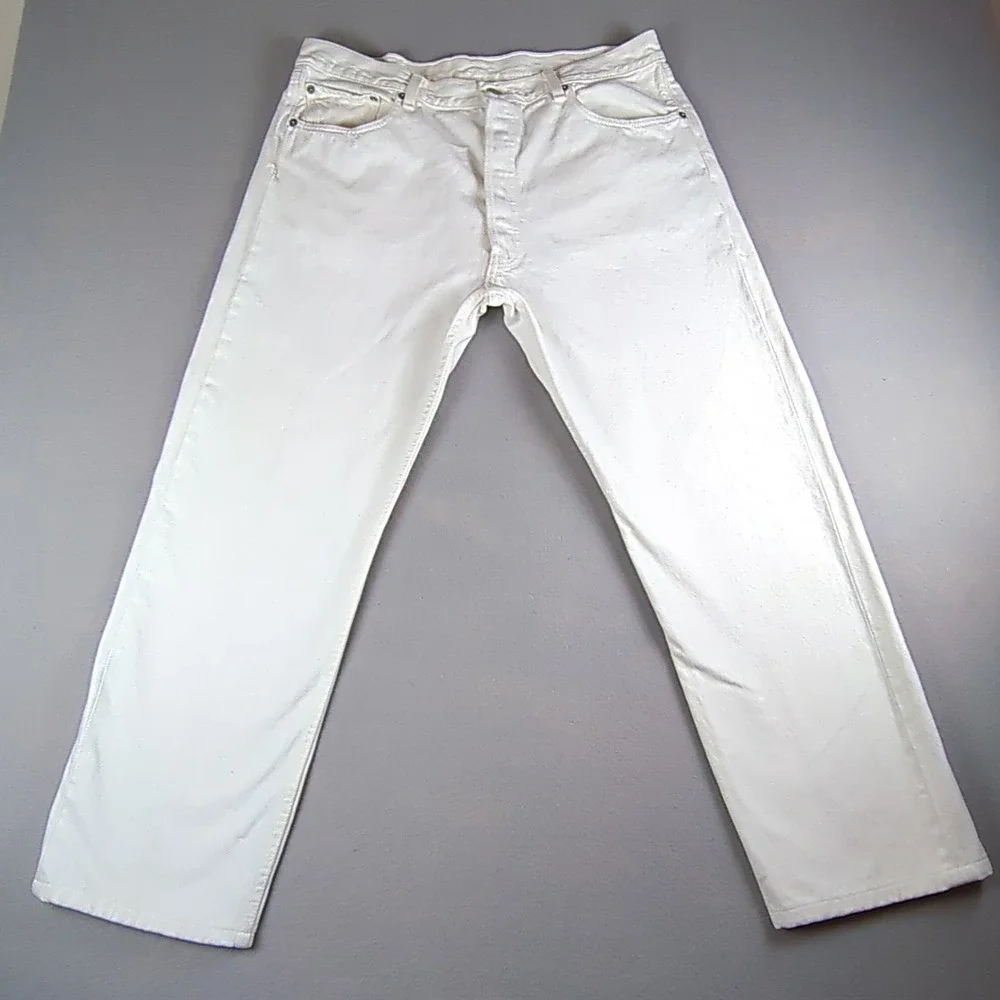 VTG Y2K Levis 501 Jeans Mens 38x30 (34x27) White Button Fly Original Straight